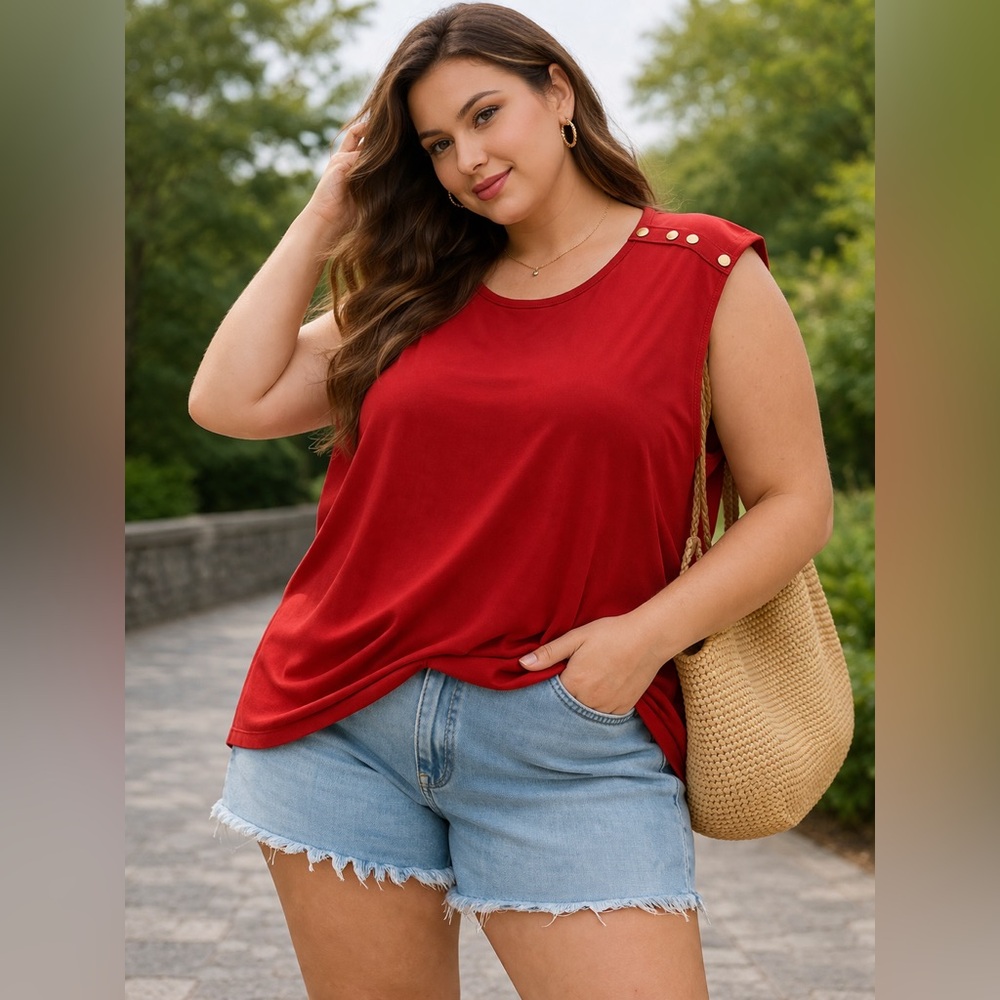 Women's Grace The Perfect Fit Red  Sleeveless Top Shirt 2X
